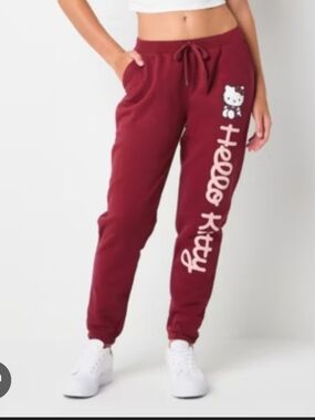 Hello Kitty Maroon Jogger Sweatpants with Side Logo Size M